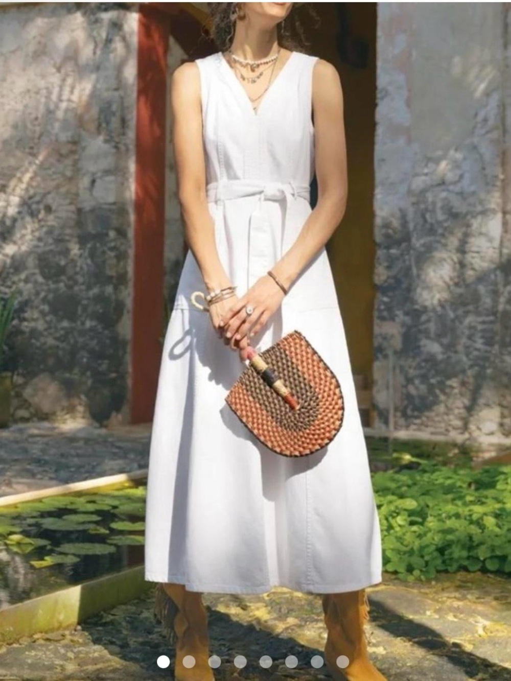 Sundance women’s size 6 poppy white denim maxi dress cotton